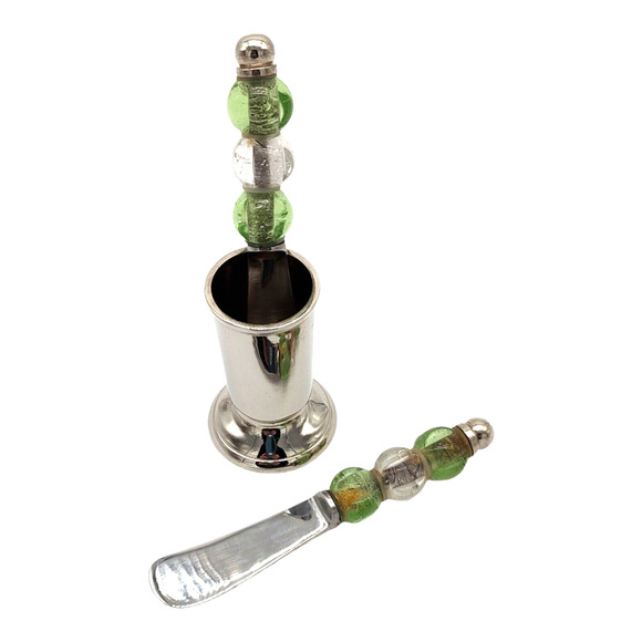 3 Piece Silver Tone Glass Bead Vintage Holiday Appetizer Hummus Cheese Spreader - Picture 2 of 11